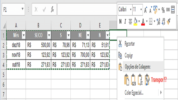Como Transformar Linha em Coluna no Excel